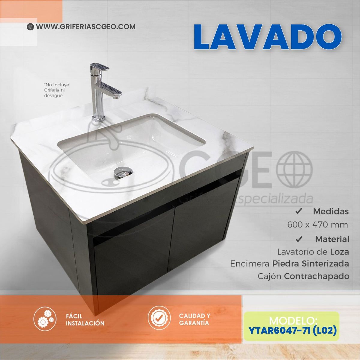 XM - LAVATORIO  DE LOZA  CON CAJON YTAR6047-71 L02