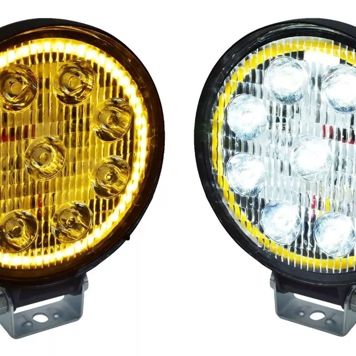 GENERICO - Juego Faros 9 Hiper Led 27w Redondos Aro Luz Ambar