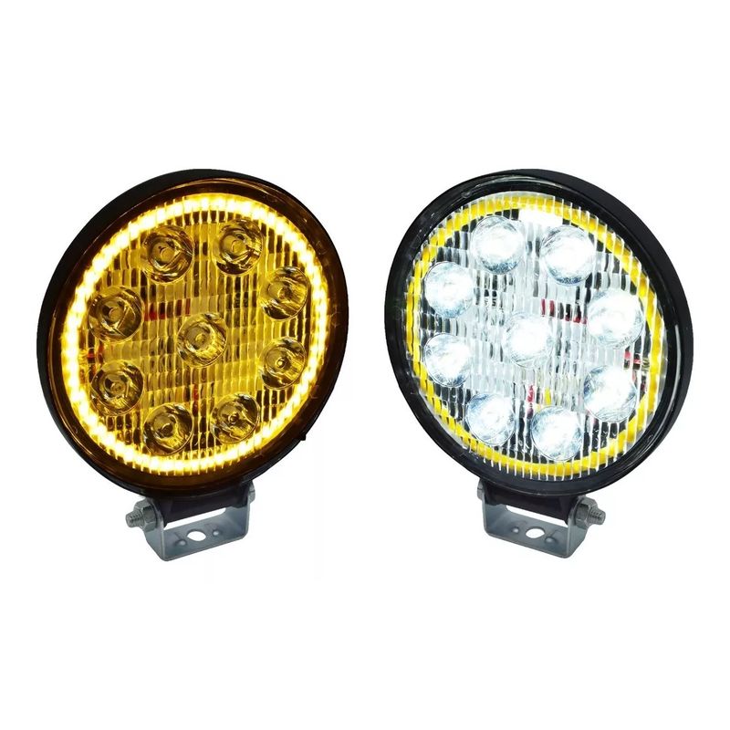 GENERICO - Juego Faros 9 Hiper Led 27w Redondos Aro Luz Ambar