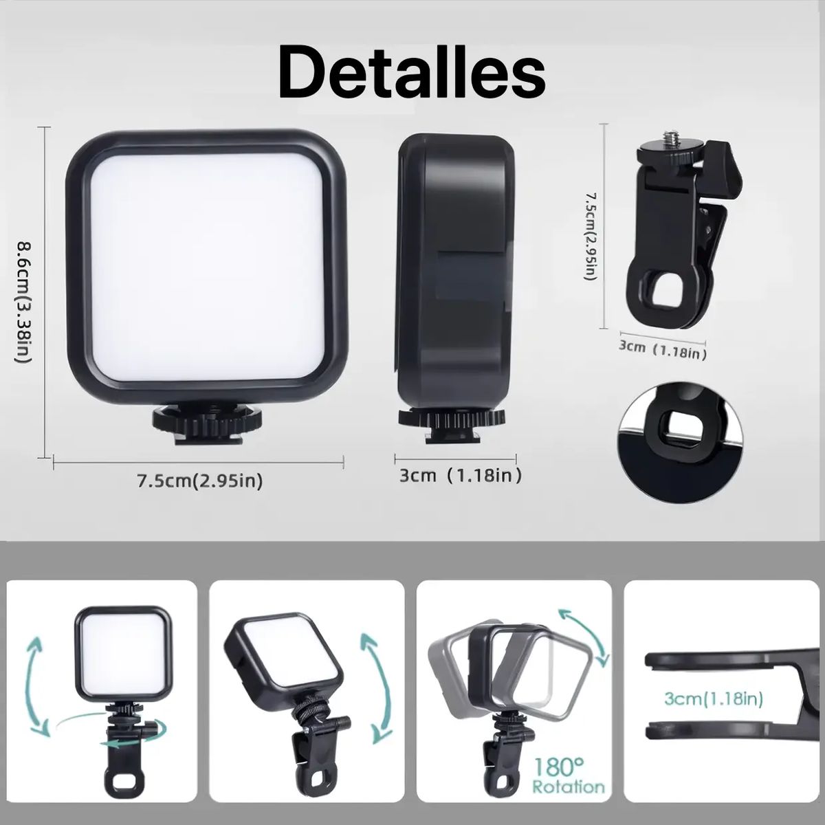 GENERICO - Luz LED Selfie RGB Portátil Recargable para Teléfonos Fotos y Vídeos