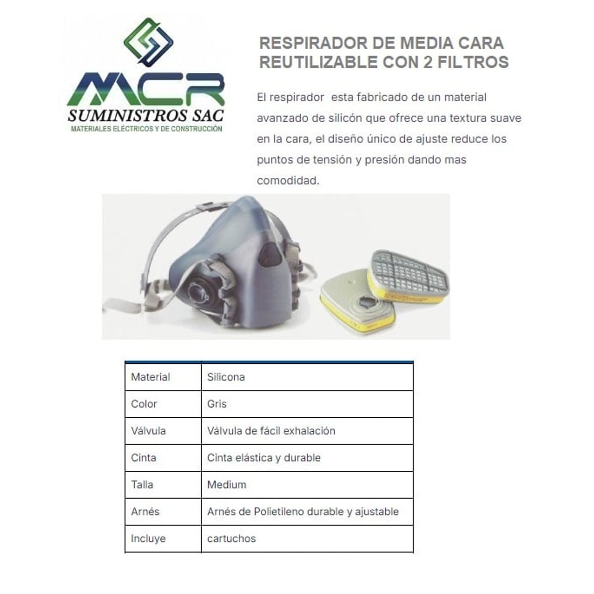GENERICO - RESPIRADOR DE MEDIA CARA REUTILIZABLE CON 2 FILTROS