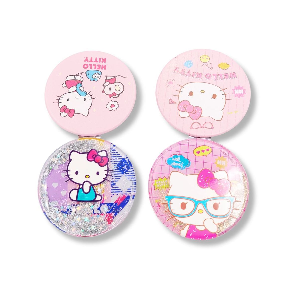 GENERICO - Pack de 2 Espejos de Mano Gatita Rosa Con Lentes y Morado