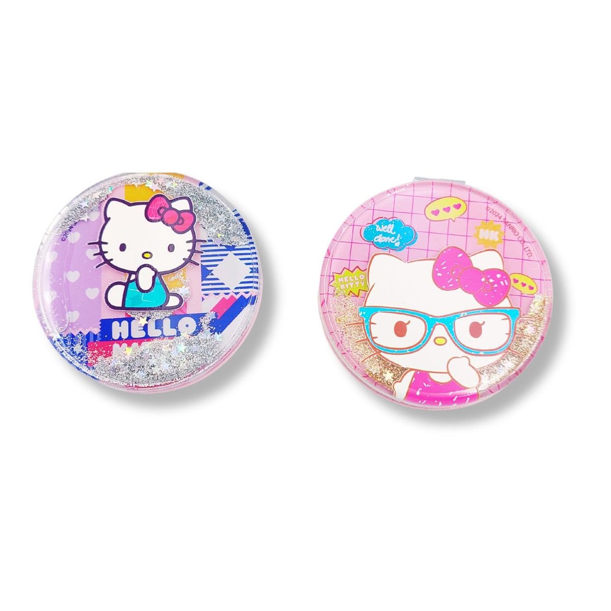 GENERICO - Pack de 2 Espejos de Mano Gatita Rosa Con Lentes y Morado