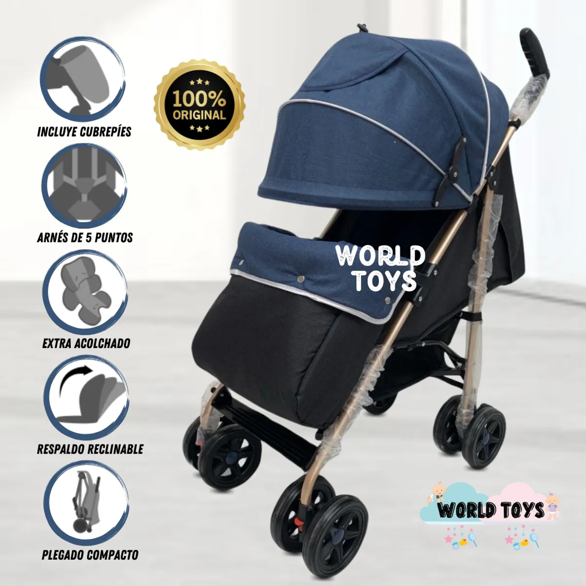 BABY - Coche Bastón de Lujo «DIXIE» Blue