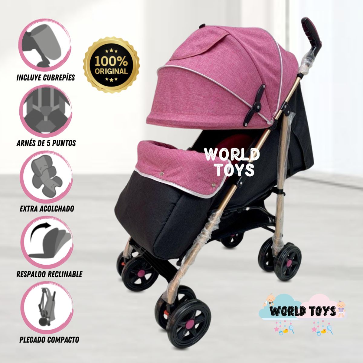 BABY - Coche Bastón de Lujo «DIXIE» Dark Pink