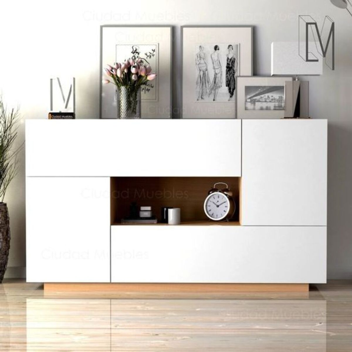 GENERICO - Aparador  Vajillero  Moderno Eliana 140 cm Blanco con Duna R&R MUEBLES