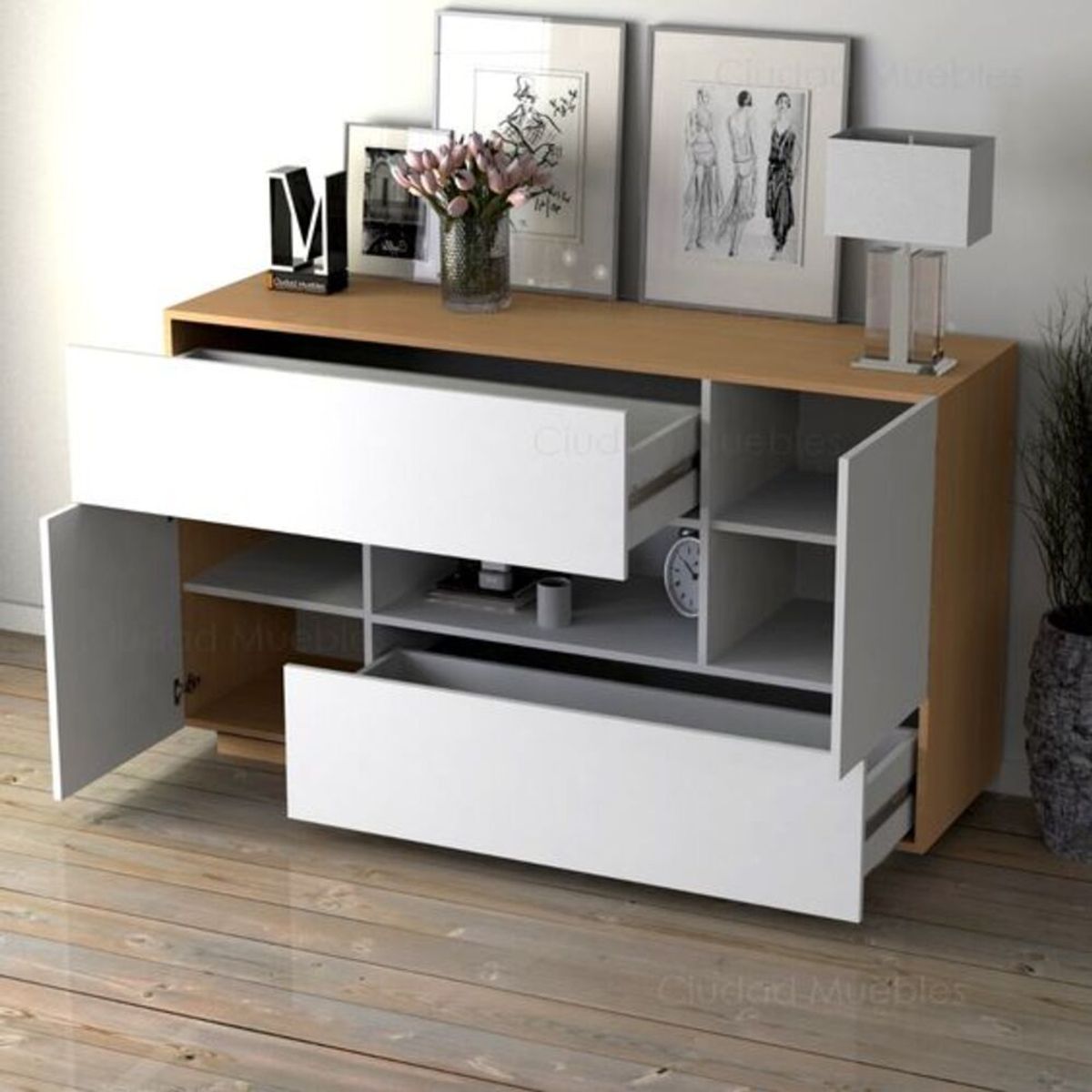 GENERICO - Aparador  Vajillero  Moderno Eliana 140 cm Blanco con Duna R&R MUEBLES