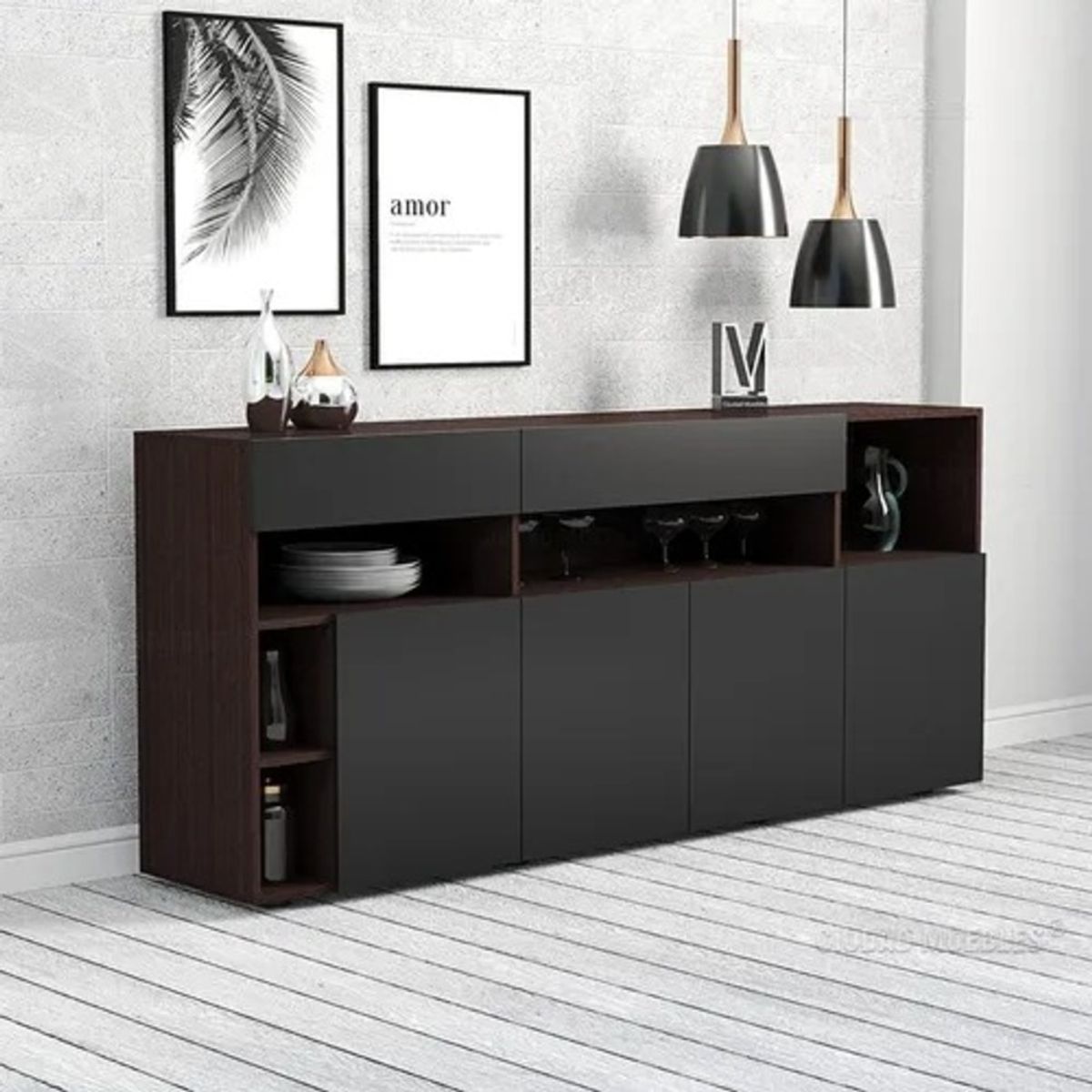 GENERICO - Aparador Moderno Elegante Tokio Marrón con Negro R&R MUEBLES