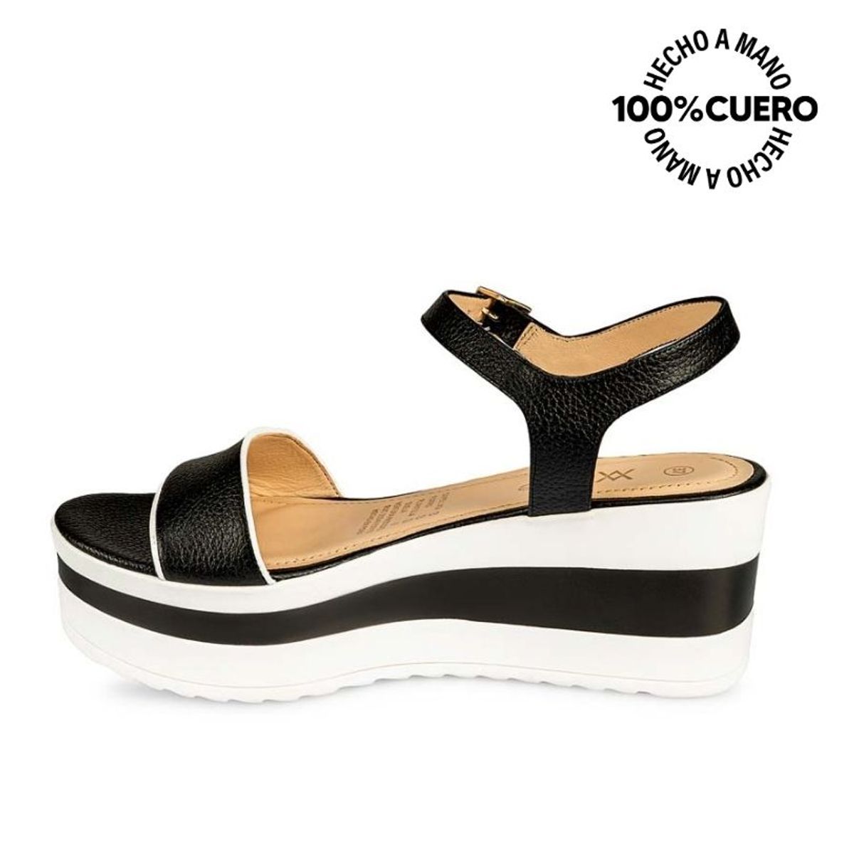 VIALE - Sandalia D'orsay Casual DAYA-2507 Negro/Blanco Viale Cuero