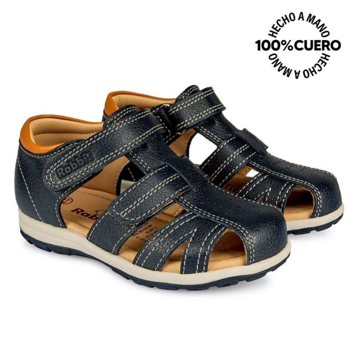 RABBIT - Sandalia Franciscana Casual ANGEL-2503 Azul Rabbit Cuero