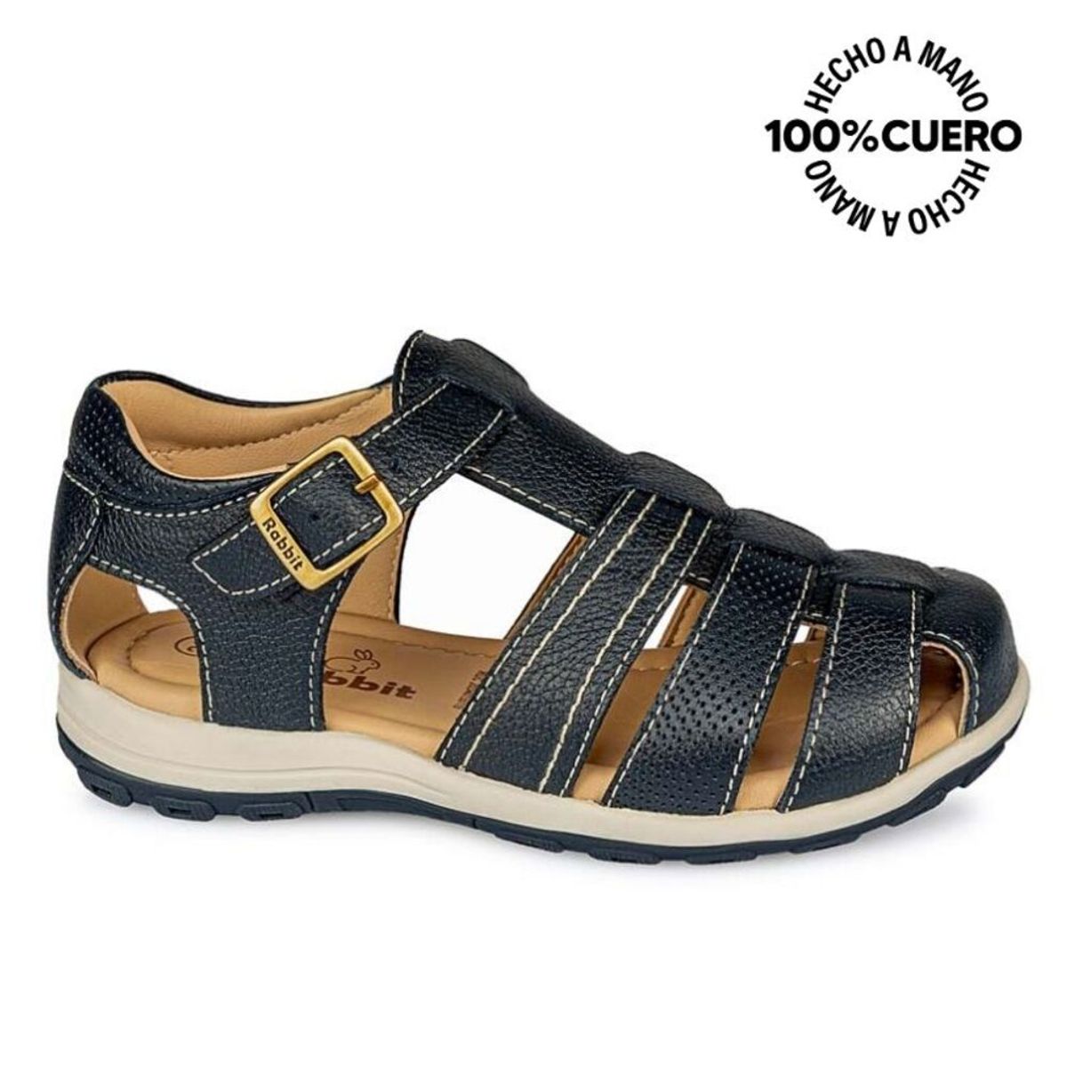 RABBIT - Sandalia Franciscana Casual ANGEL-2511 Azul Rabbit Cuero