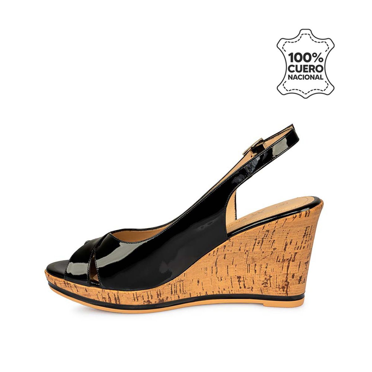VIALE - Sandalia Peep Toe Casual LINDA-2502 Negro Viale Cuero