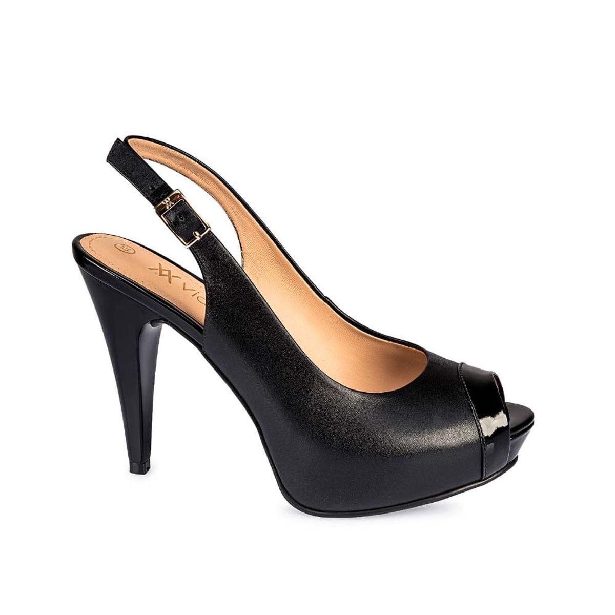 VIALE - Sandalia Peep Toe Vestir HER-2501 Negro Viale Cuero