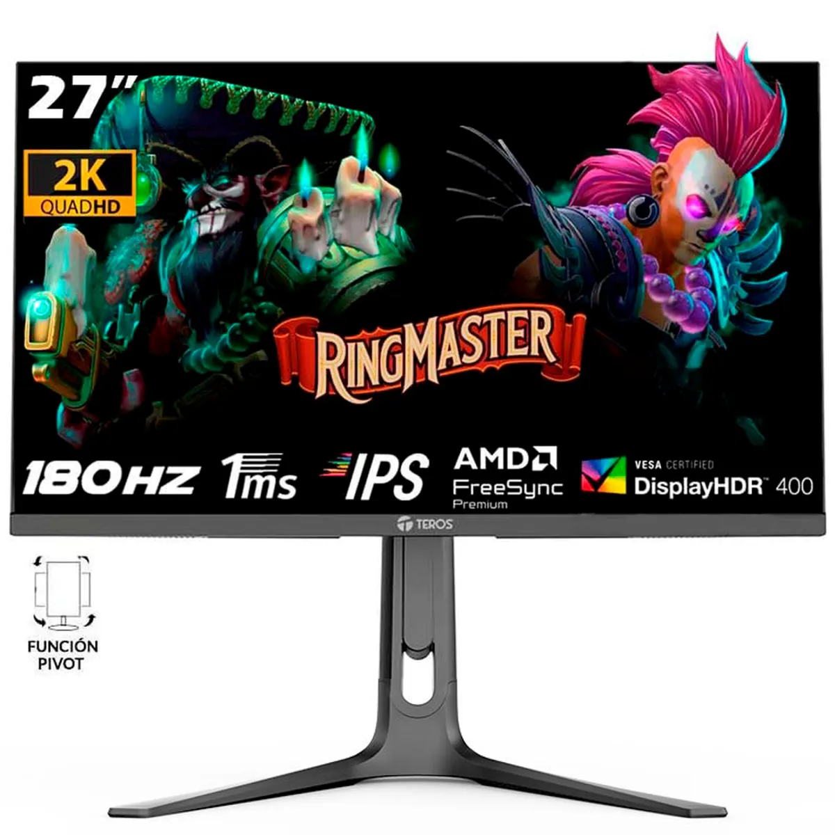 TEROS GAMING - Monitor GAMER Teros 2753G 27 2K IPS 180Hz 1MS 1440p RGB FREESYNC PIVOT