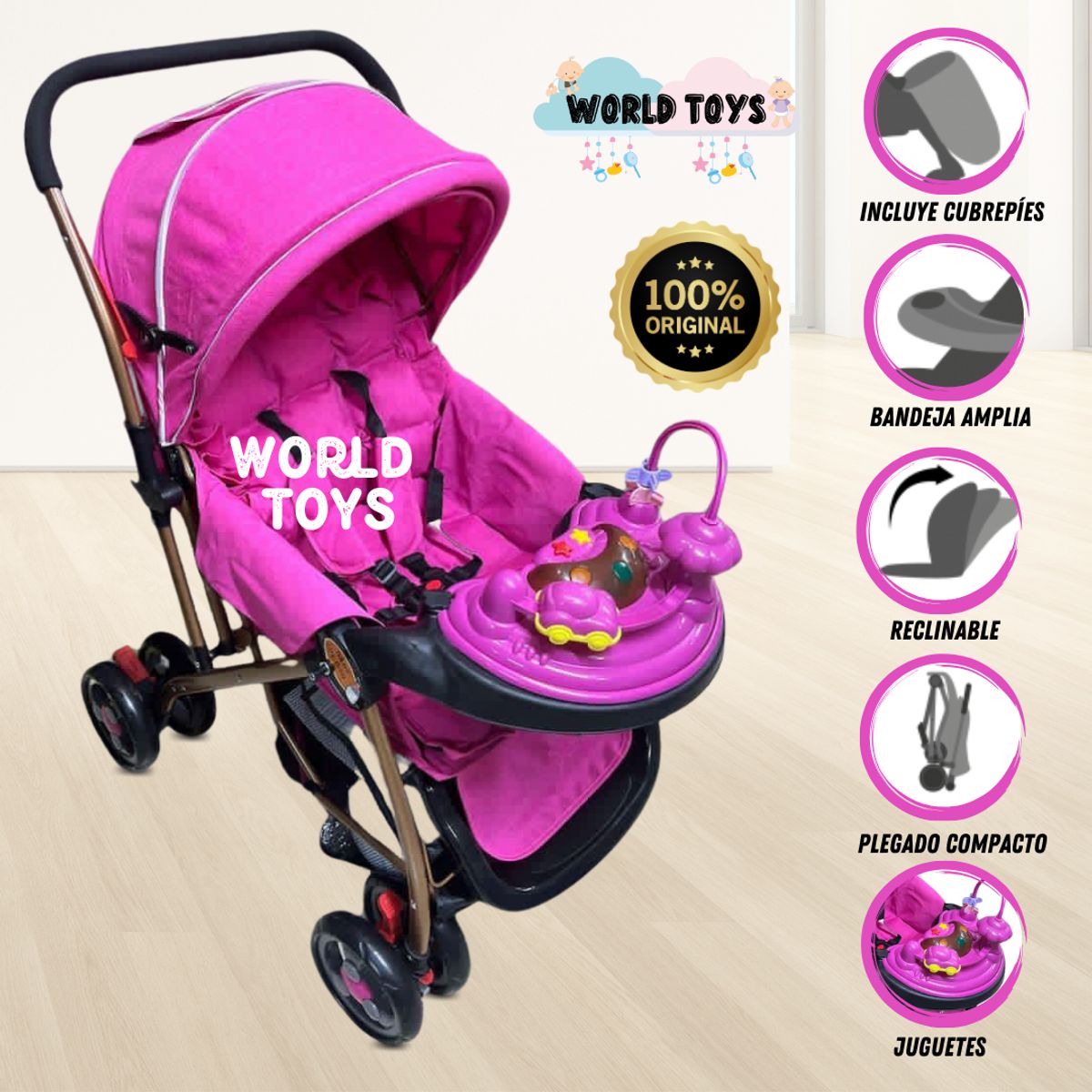 BABY - Coche Cuna de Lujo «MAXI SUMMER II» Dark Pink