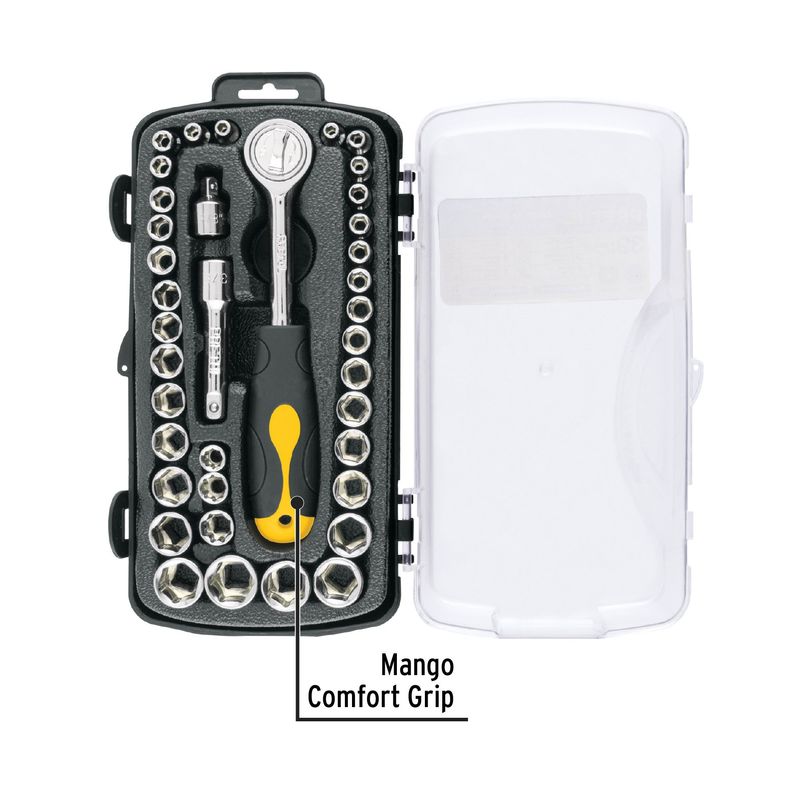 PRETUL - Juego de 39 herramientas con ratchet comfort grip 1/4" y 3/8"