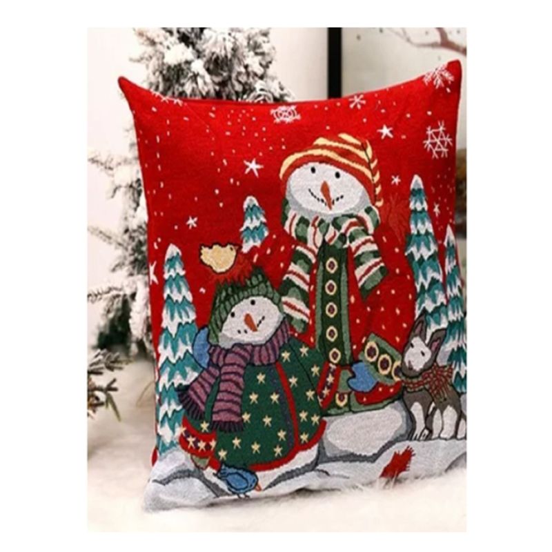 GENERICO - Funda Cojín Muñeco de Nieve Navideño Doble cara 45 x 45cm