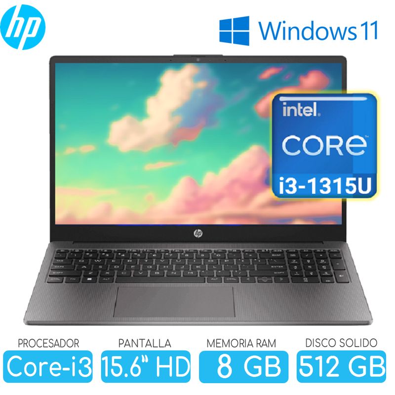HP - Laptop HP core i3 1315U SSD 512GB Ram 8GB Pant. 15.6''HD Windows 10 HP 250G10