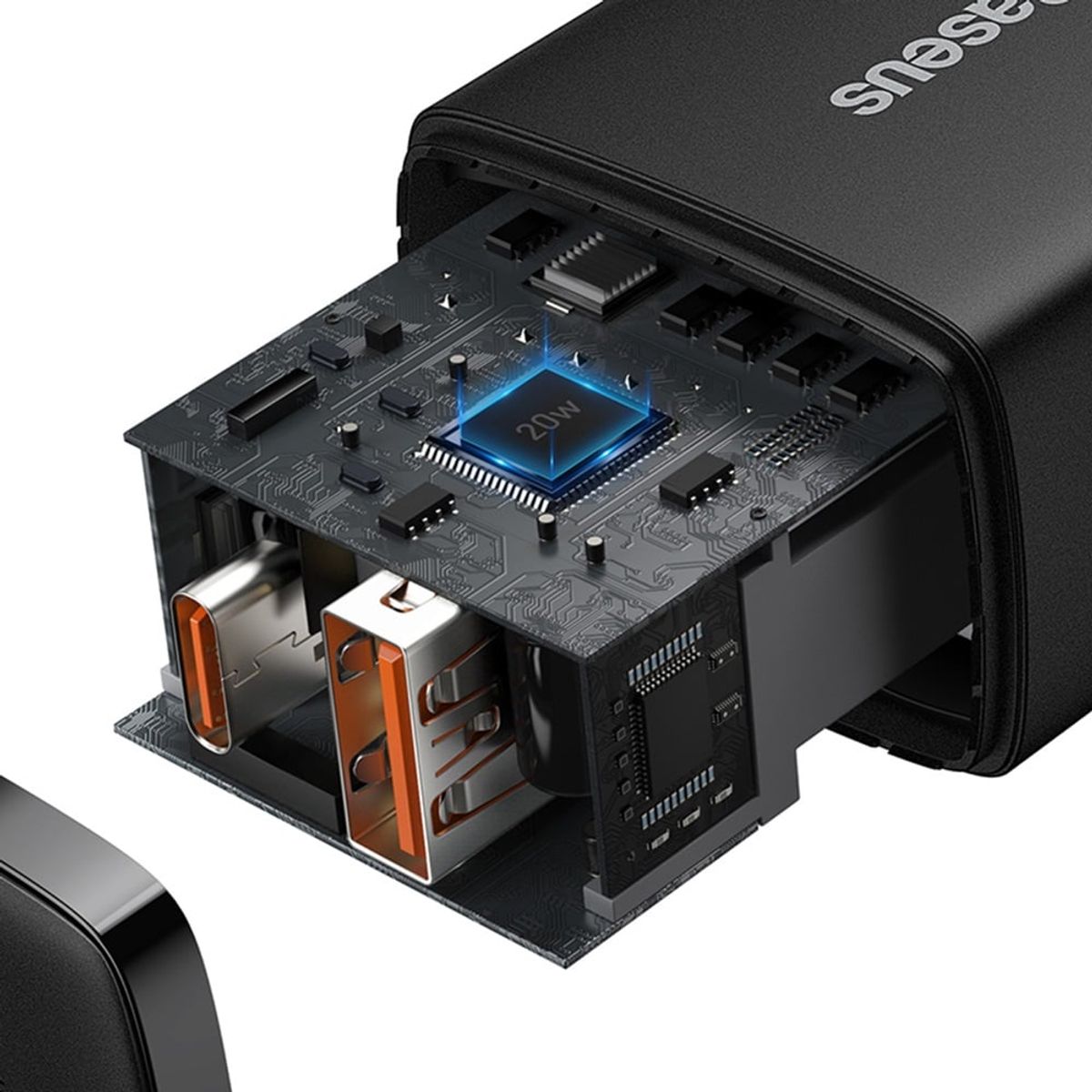 BASEUS - Cargador Rápido Compacto 20W USB-C y USB-A Baseus
