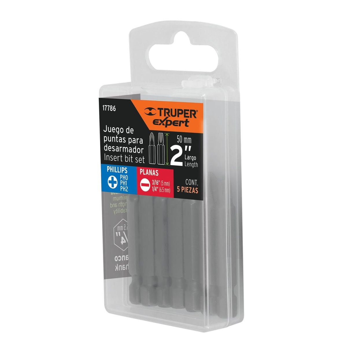 TRUPER - Juego puntas para destornillador 5 Pzas cruz y planas 2" Truper Expert