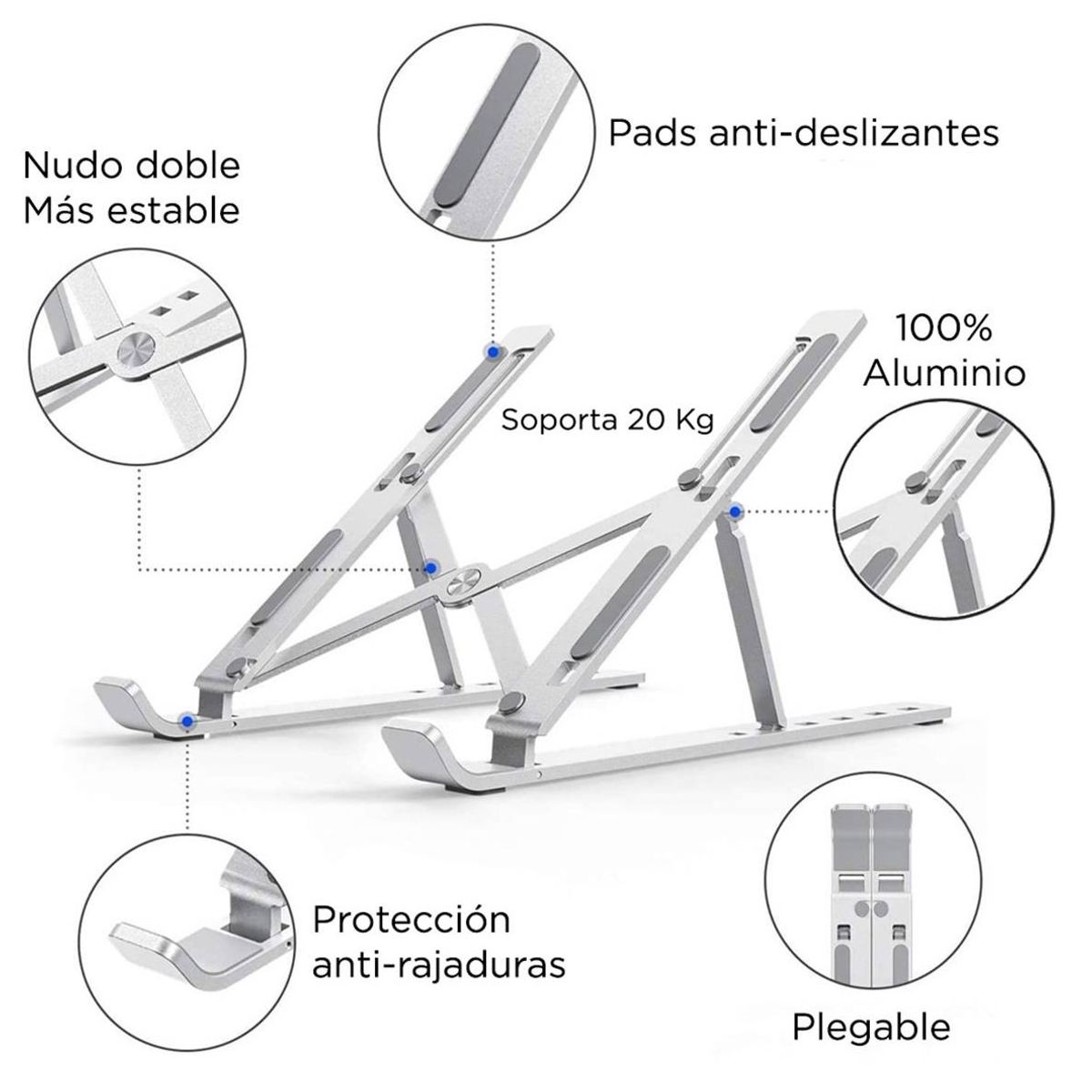 OEM - Base Soporte Aluminio Plegable Laptop Portatil Multifuncion ECO