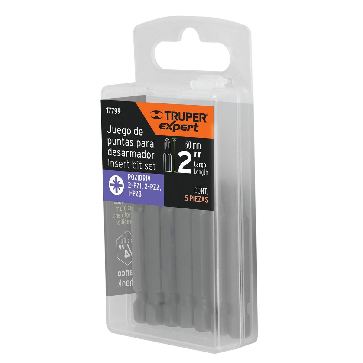 TRUPER - Juego 5 puntas pozidriv combinadas  2" Truper Expert
