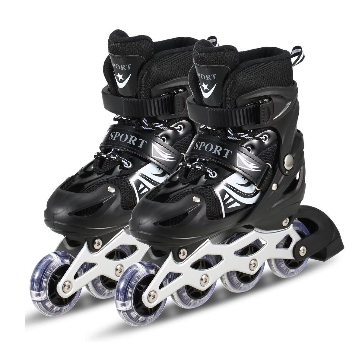 GENERICO - Set Patines Lineales Regulables Talla 30 a 33 Negro Luces