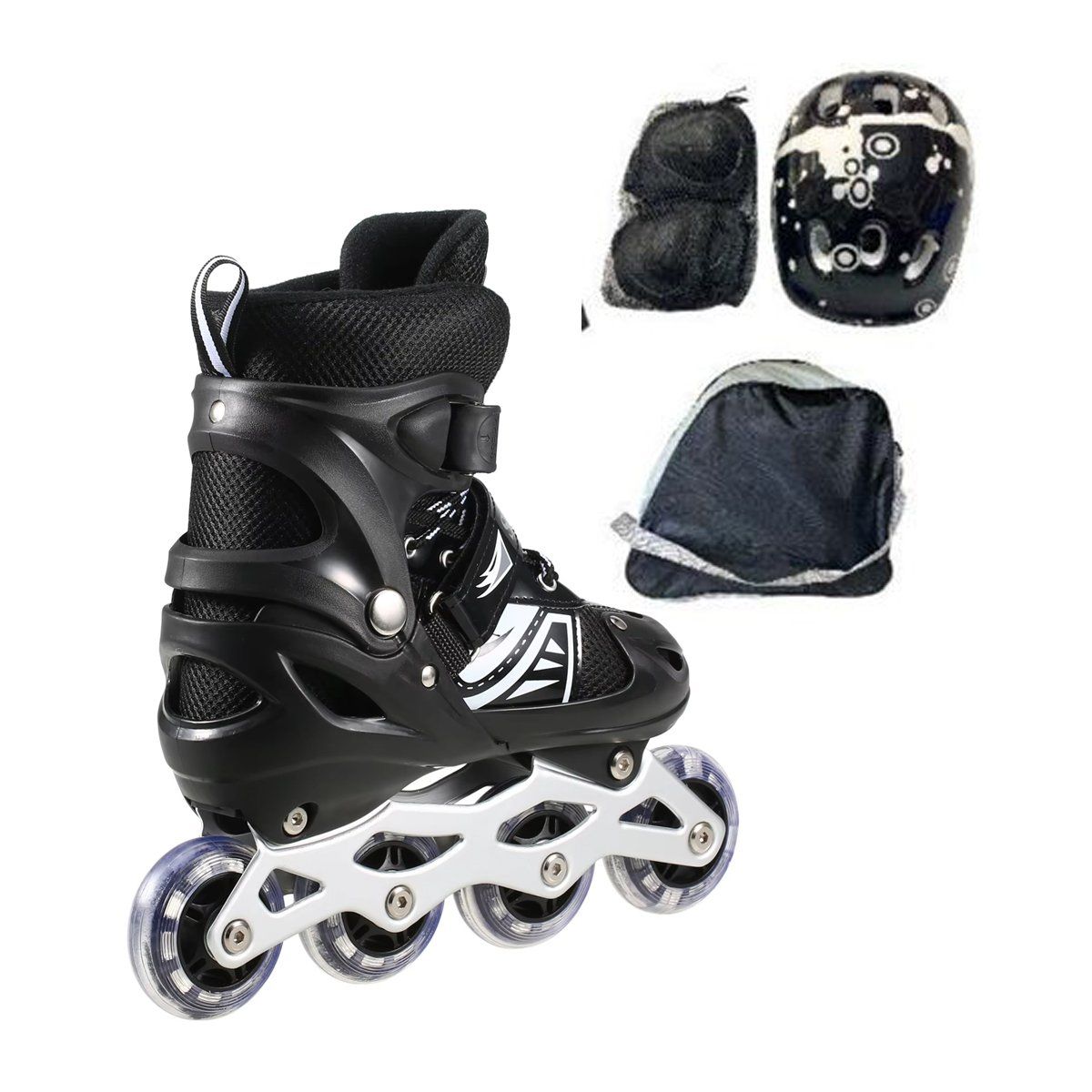 GENERICO - Set Patines Lineales Regulables Talla 30 a 33 Negro Luces