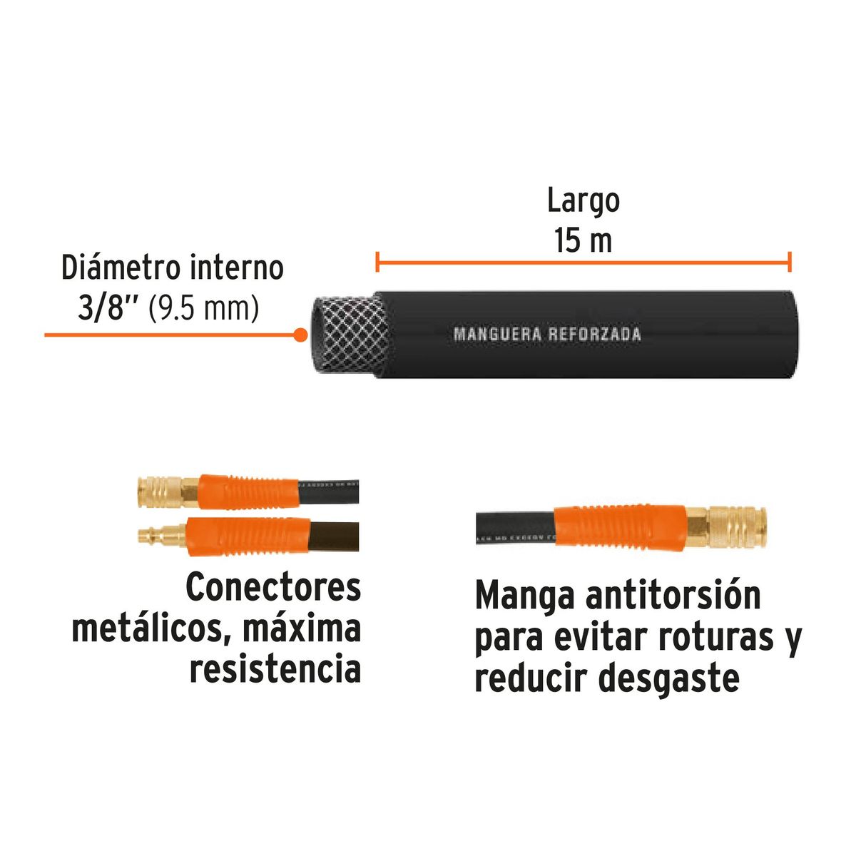 TRUPER - Manguera Para Compresor Alta Presión Entrada 3/8" 15 Metros