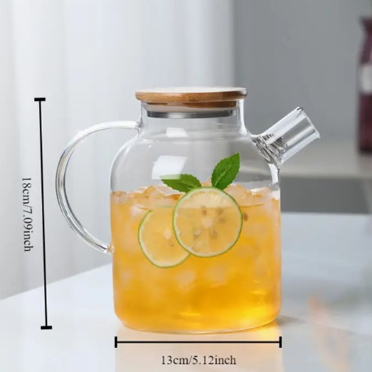 GENERICO - Tetera con Tapa de Bambú e Infusor 1.8 L Resistente al Calor y Frio