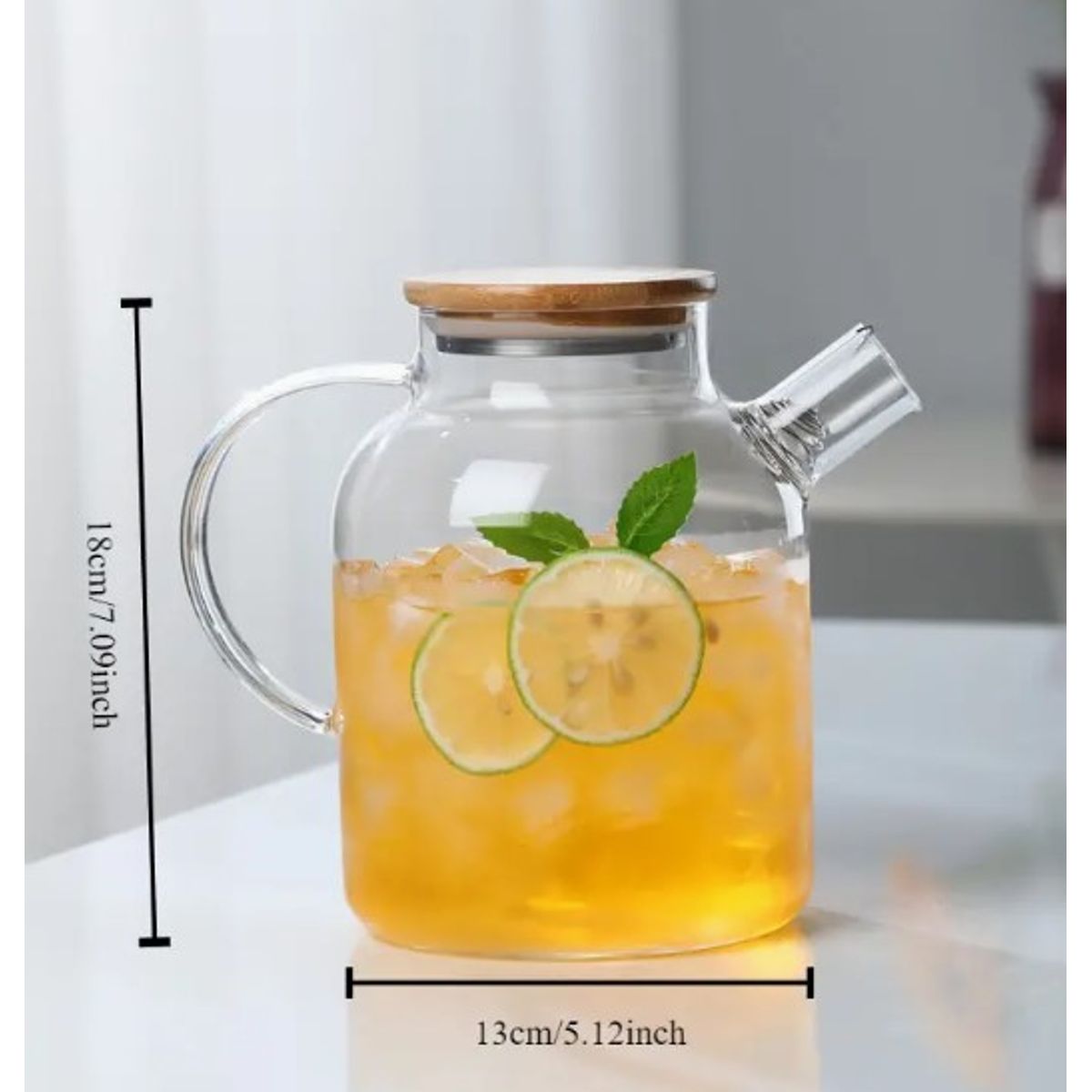 GENERICO - Tetera con Tapa de Bambú e Infusor 1.8 L Resistente al Calor y Frio