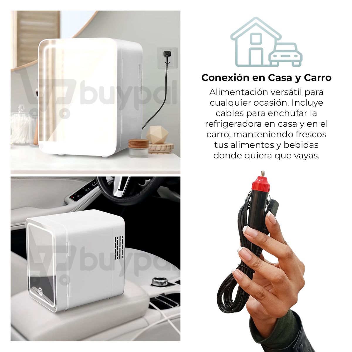 BUYPAL - Mini Refrigerador con Espejo y Luz LED Portátil y Ajustable