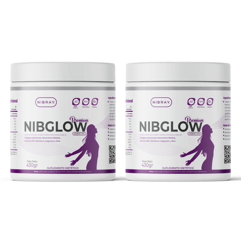 NIBRAY - Colageno con Resveratrol Biotina Zinc Pack 2 Potes NibGlow Premium