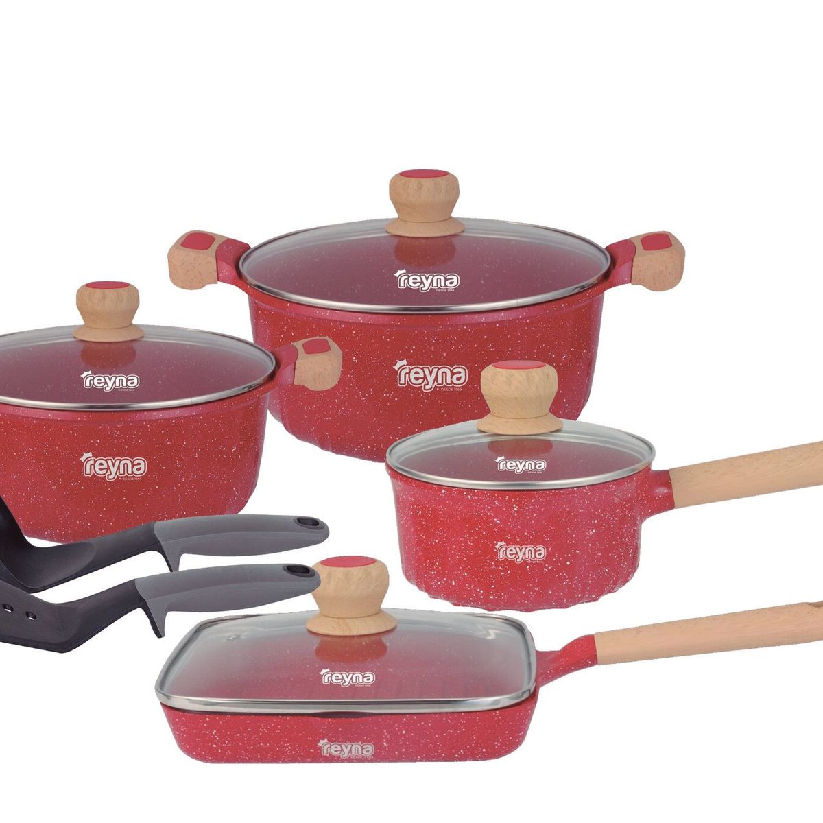 Reyna - Juego de ollas antiadherentes Dakota 10 piezas color rojo