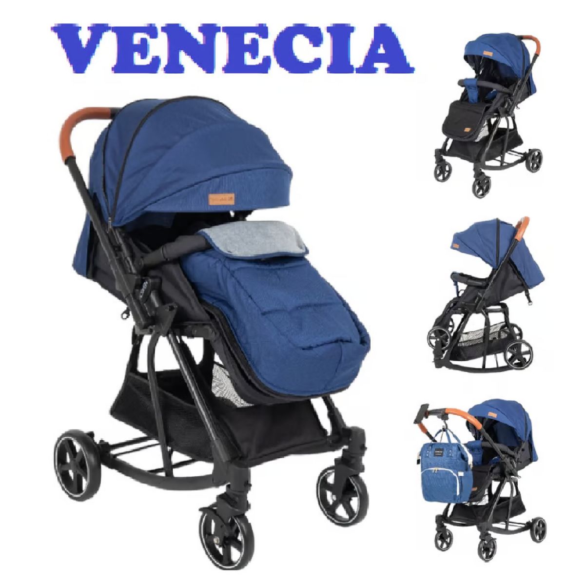 BABY HAPPY - Nuevo Coche Mecedor Venecia Mango Reversible -Azul