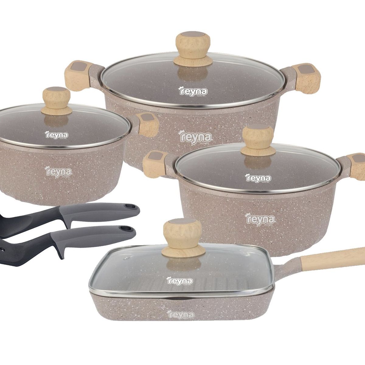 Reyna - Juego de ollas antiadherentes Siena 10 piezas color marrón