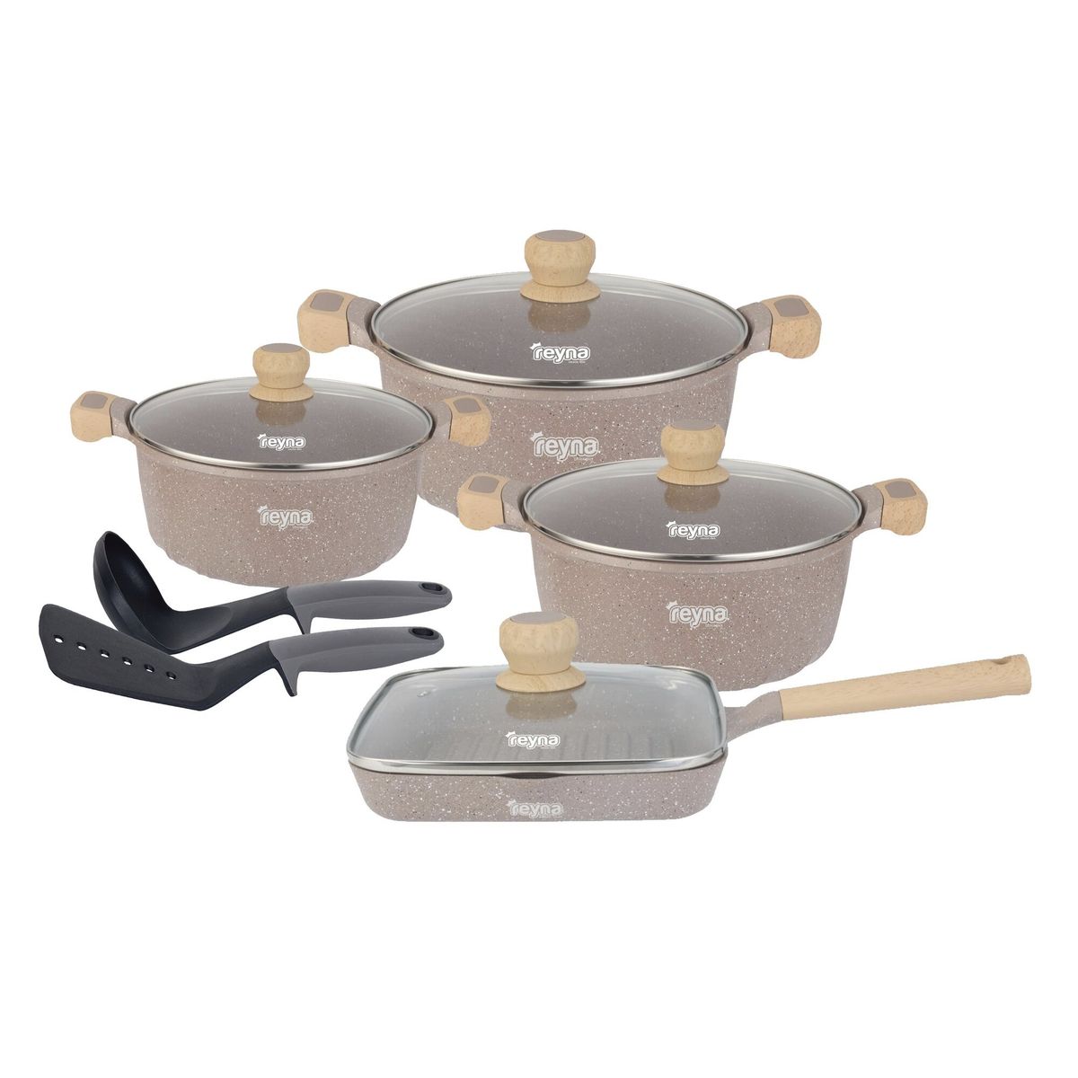Reyna - Juego de ollas antiadherentes Siena 10 piezas color marrón