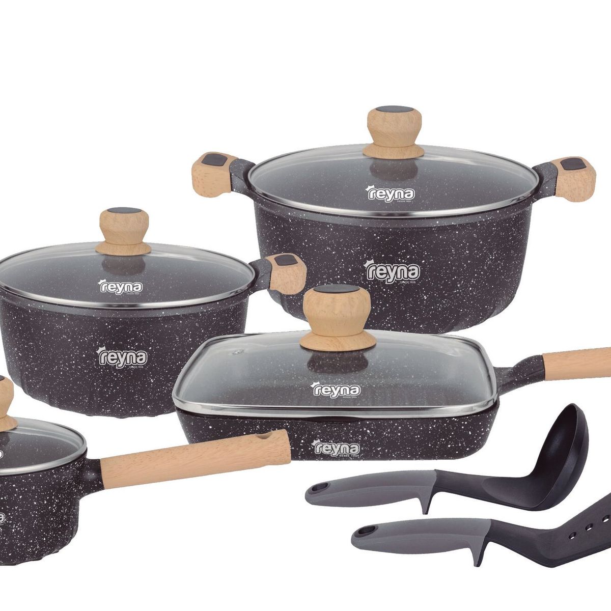 Reyna - Juego de ollas antiadherentes Dakota 10 piezas color negro