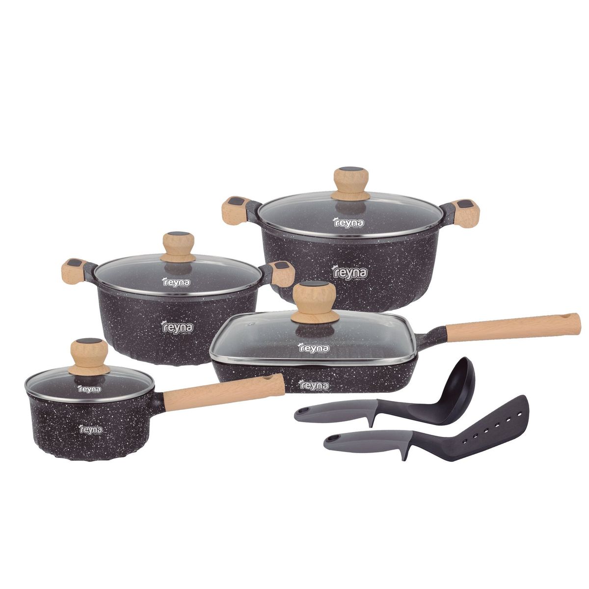 Reyna - Juego de ollas antiadherentes Dakota 10 piezas color negro