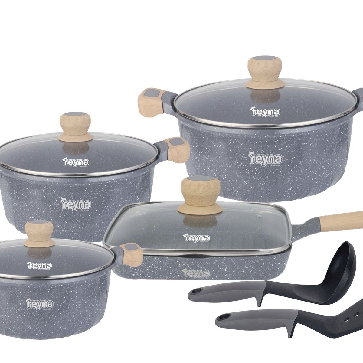 Reyna - Juego de ollas antiadherentes Siena 10 piezas color gris