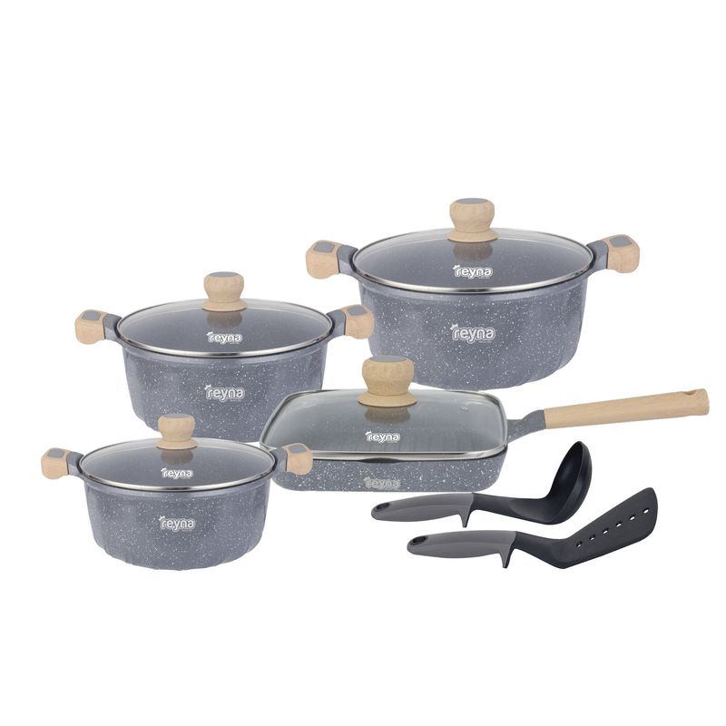 Reyna - Juego de ollas antiadherentes Siena 10 piezas color gris