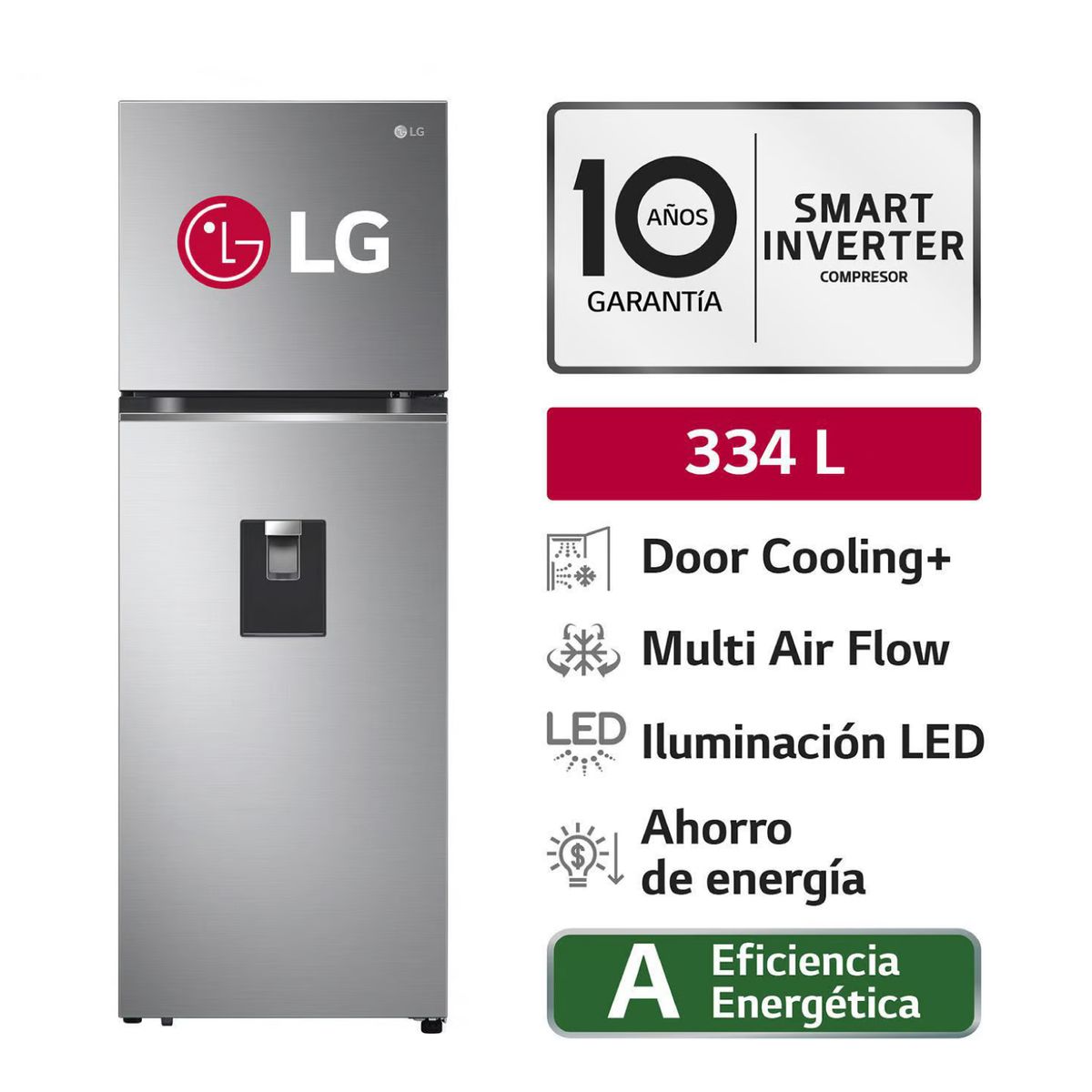 LG - REFRIGERADORA LG 334L DOOR COOLING TOP MOUNT GT33WPP PLATEADA