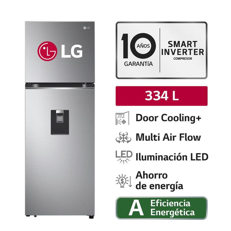 LG - REFRIGERADORA LG 334L DOOR COOLING TOP MOUNT - GT33WPP PLATEADA.