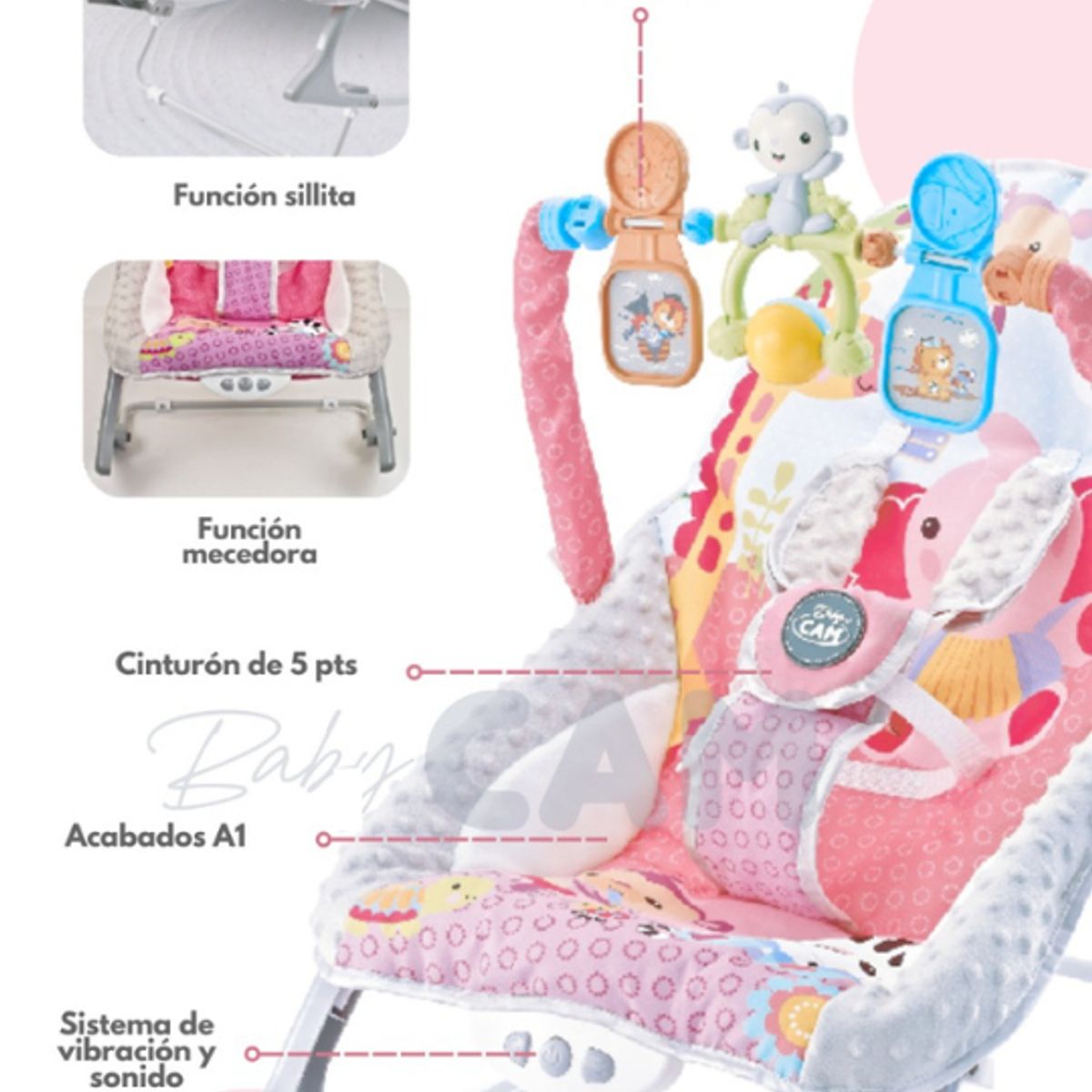 CAM - Silla mecedora de bebe Baby Bouncer Rosada