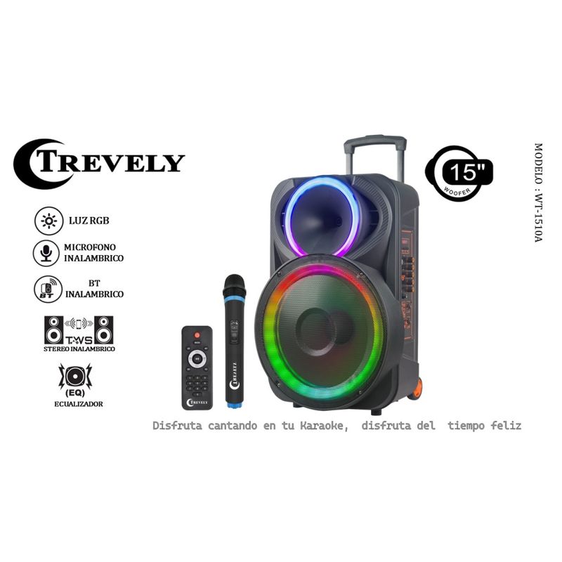 TREVELY - Parlante Portatil Bluetooth TREVELY WT-1510A  - 400W