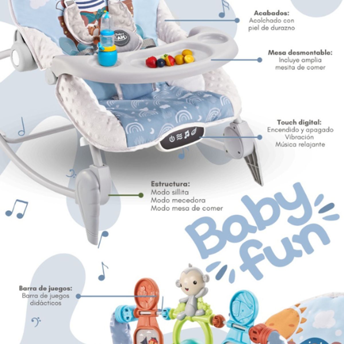 CAM - Mecedora de Bebe Multifuncion Musical Celeste