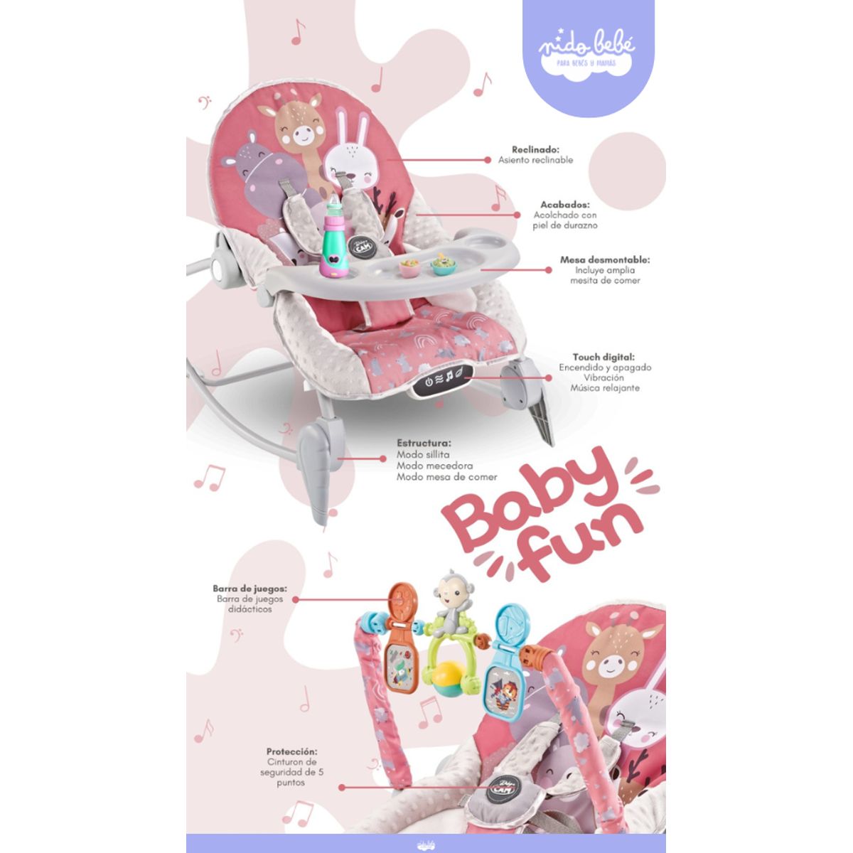 CAM - Silla Mecedora bouncer  Musical Rosada