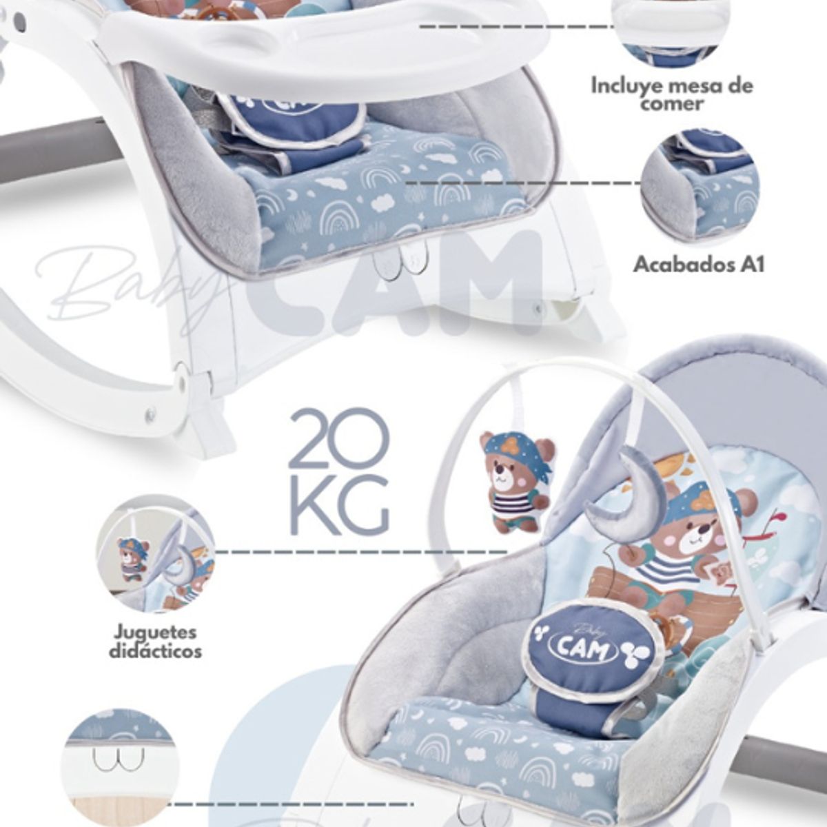 CAM - Silla Mecedora Rocking 5 En 1 Musical Azul