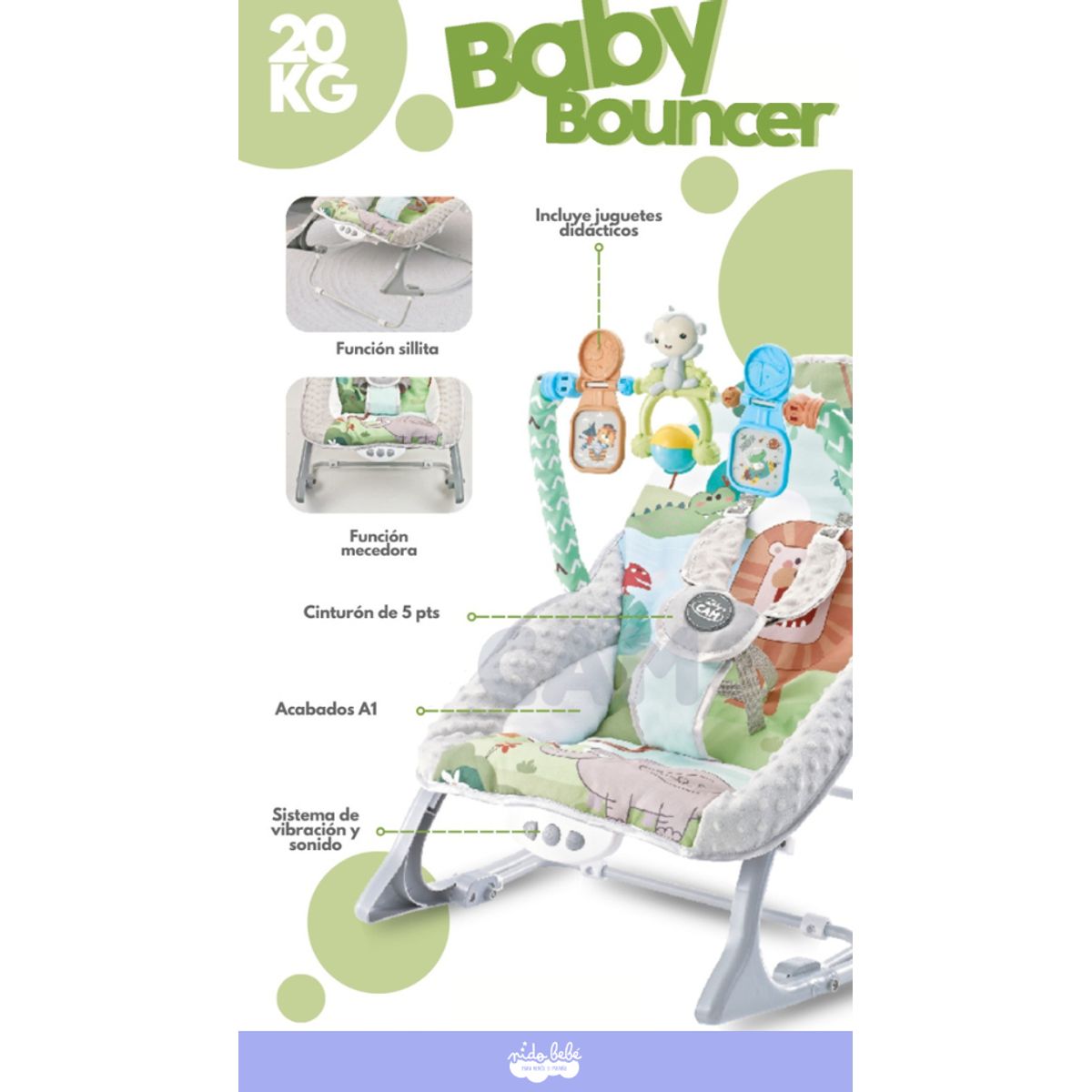 CAM - Silla mecedora de bebe Baby Bouncer Verde