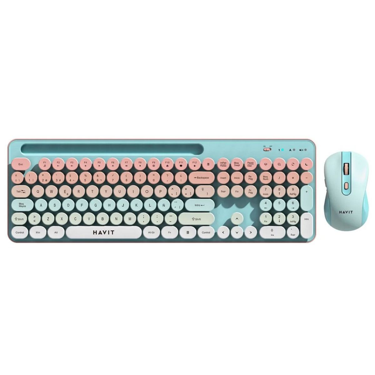 HAVIT - Combo Teclado y Mouse inalámbrico tricolor Havit Kb832gcm-sp